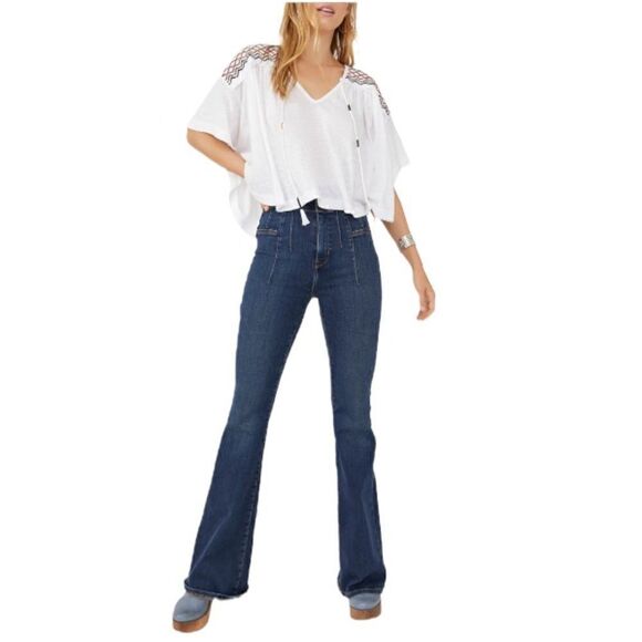 Free People Market Embroidered V-Neck Top - Picture 1 of 5